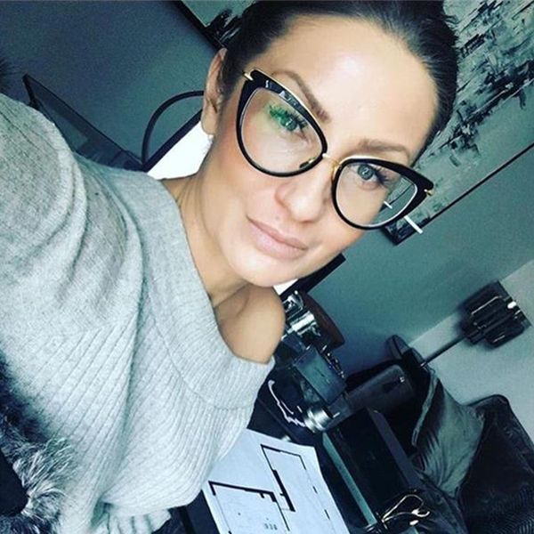 

eye glasses frames for women cat eye glasses frame clear lens women eyeglasses frames vintage transparent eyewear tr90, Black
