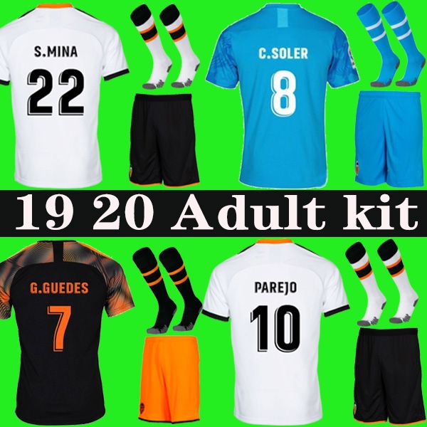 

19 20 valencia cf soccer jersey rodrigo men kit parejo kang in uniforms 2019 20220 home away gameiro football shirt gaya guedes, Black