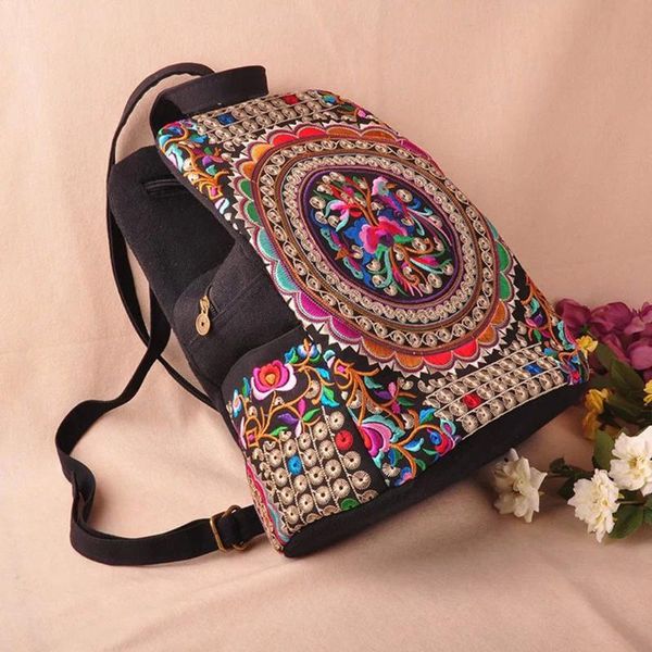 

womens folk-custom ethnic style embroidered retro backpack travel backpack canvas mochila mujer#s