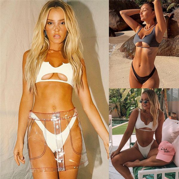 

2019 bikinis set women solid white black two pieces bikini high waist beach swimsuit ladies push up swimming swim swimwear