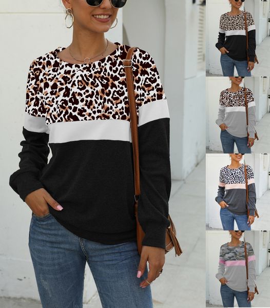 

женская одежда leopard splice европа и америка сексуальная шить футболки топы, White