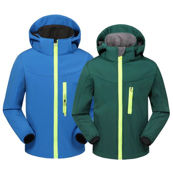 

2019 spring outdoor sports children soft shell jacket windproof thermal boys girls skiing camping hiking waterproof rainco, Blue;black