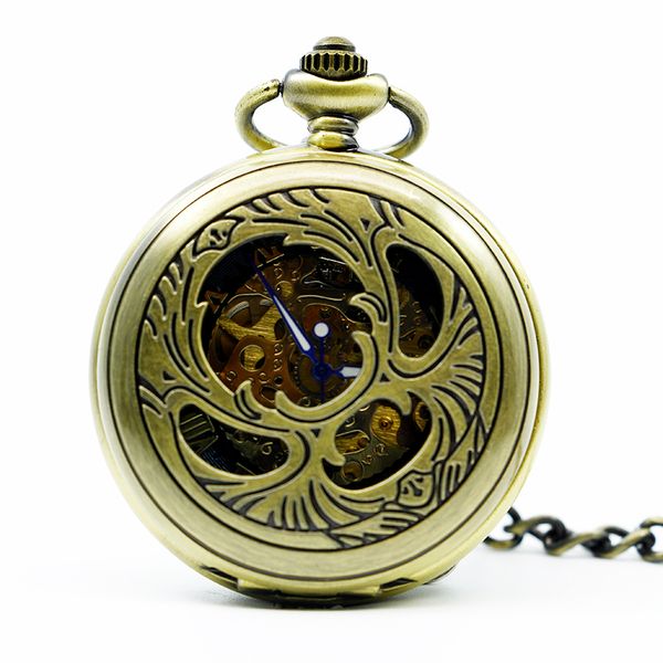 

vintage pocket watch 6 pieces skeleton mechanical fob watch roman numbers pendant unisex, Slivery;golden