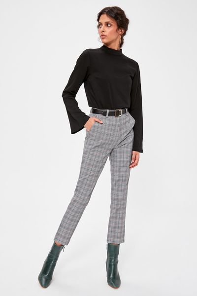 

trendyol multicolour crow's feet pattern pants twoaw20pl0293, Black;white