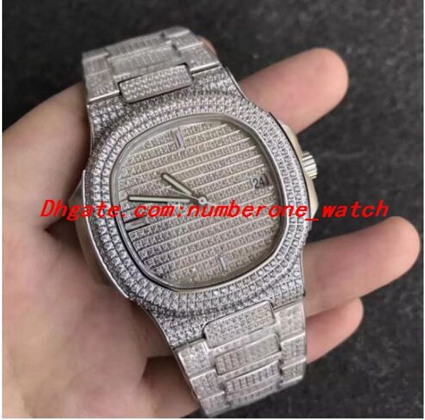 

men's watch 5719/1g-001 automatic movement gypsophila fully diamond watches automatic sapphire mirror 9015 324sc movement luxury watch, Slivery;brown