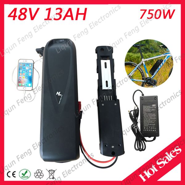 Sem impostos Hailong bateria com USB e Switch 48V 13AH bateria de lítio para bicicleta elétrica 48V 750W 500W Bafang kits de motor.