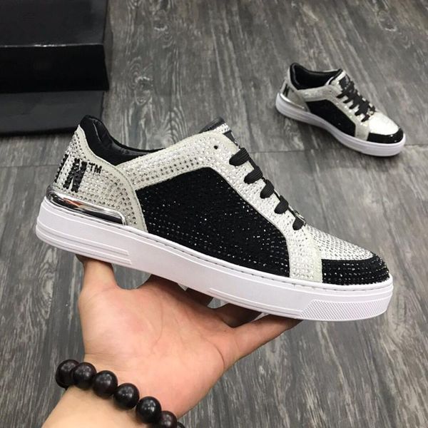 

new arrive sneaker-platform mens shoes ss1798 stars luxury layer leather of rivet casual men shoes eur38-45 n1897010, Black