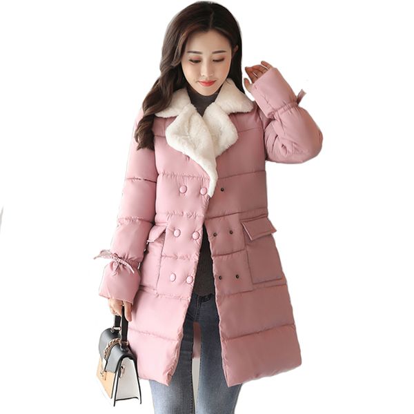 

2019 jacket women winter lamb warm turn-down collar fashion winter coat women autumn breast-button outerwear for parka, Tan;black