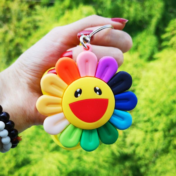 

2019 new colorful soft sunshine smile keychain sun flower keychain car sunflower keyring pendant jewelry event gift, Silver