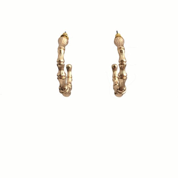 

casual women earring gold color plating bamboo shape hoop earring, Golden