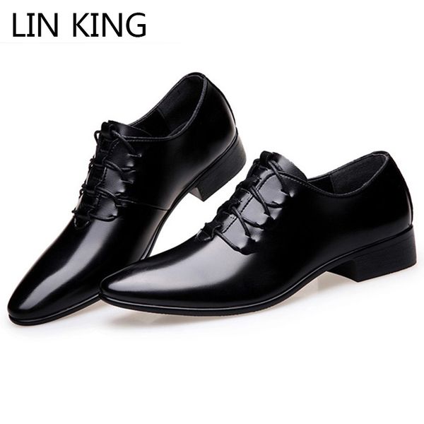 

lin king brand classic man pointed toe dress shoes mens pu leather black wedding party shoes oxford formal big size 38-46