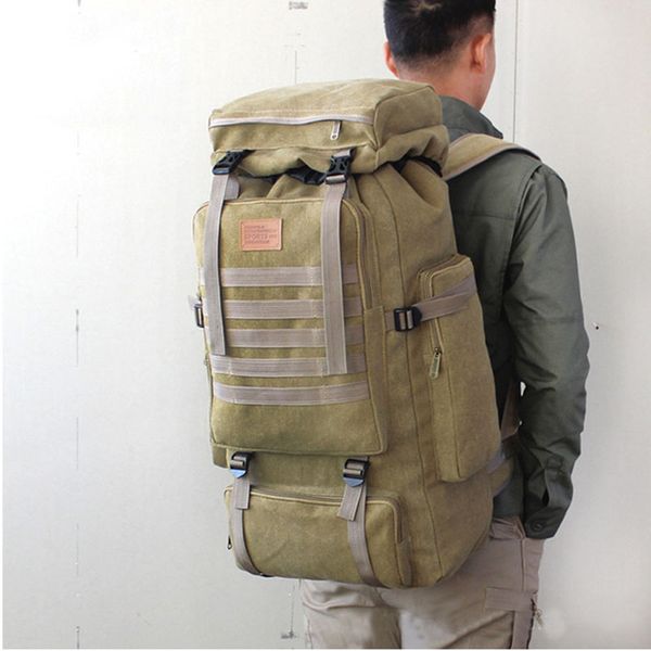 

60l large bag canvas backpack tactical bags camping hiking rucksack army mochila tactica travel molle men outdoor b106