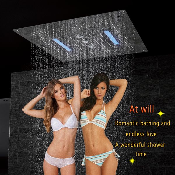 Elettrico LED Soffitto Inox Montaggio a parete 800x800 mm 4 funzioni Pioggia Cascata Tenda turbolenta Soffione doccia grande Incorporato