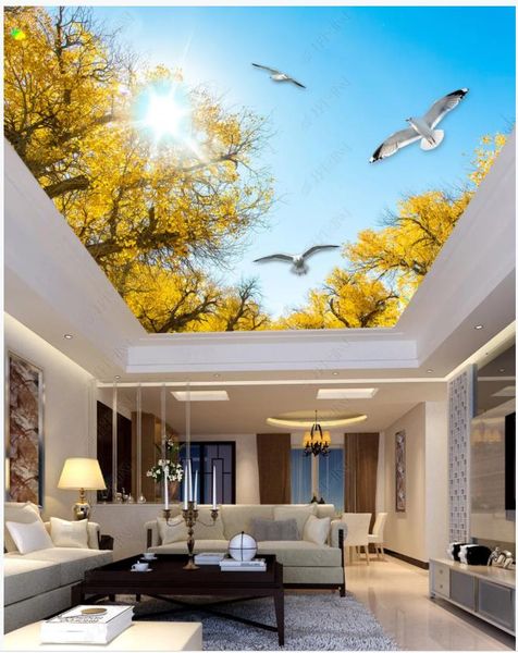

custom ceiling mural wallpapers 3d ceiling wallpaper blue sky, white clouds, beautiful pigeons, sun zenith, mural background wall papers