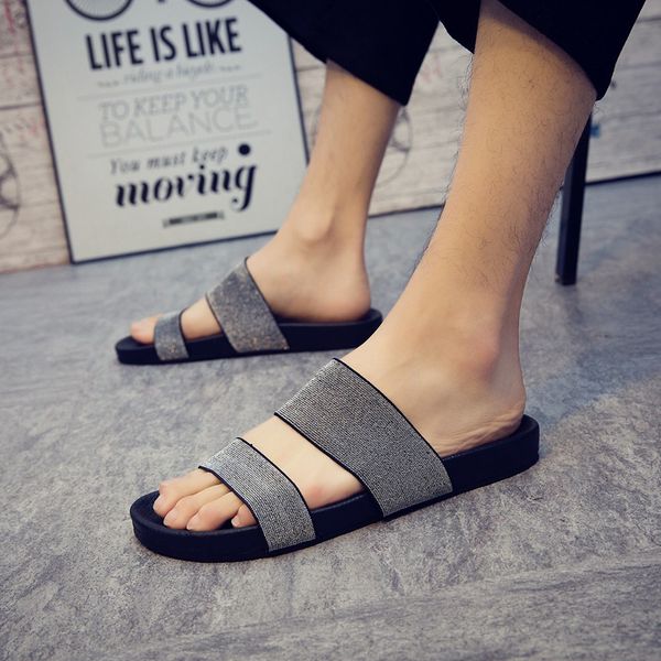 

postobon men beach sandals outdoor men casual shoes summer soft one word sneakers slippers sandals sport, Black