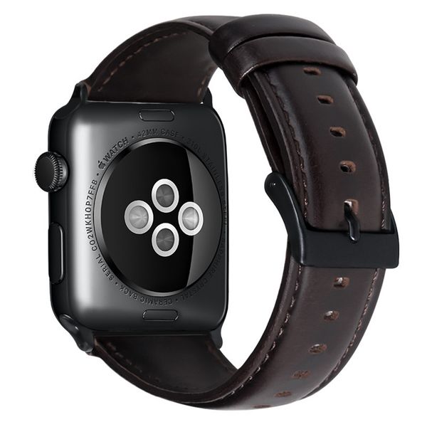 

designer apple watch bands neutral oil wax leather adjustable fashion straps suitable for apple watch 5 4 3 2 1, Black;brown