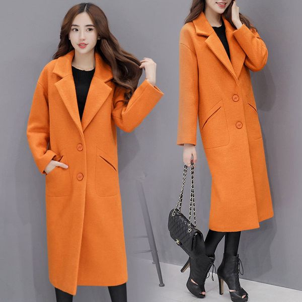 

2019 winter women new woolen coat  fashion straight single-breasted slim slimming lapel wool woolen coat long female w97, Black