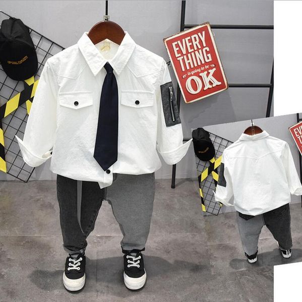 

children clothing sets toddler boys clothing sets shirts + jeans 2pcs/sets kids casual boys clothes sport suits 2-6years, White