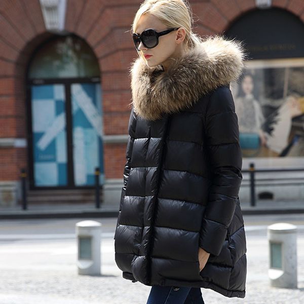 

women winter down coats with real fur hood winter parkas casacos femininos new quality down jacket plus size coat, Black