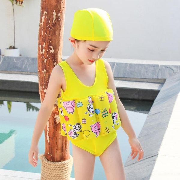 

yellow children swimsuit baby girl float buoyancy swimwear detachable bathing suit protective safe learning swimwear sew, Black