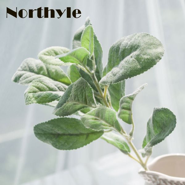 

northyle artificial flocked lamb's ear leaf in green and red - 14.17" length diy home decoration artificial greenery wall plant