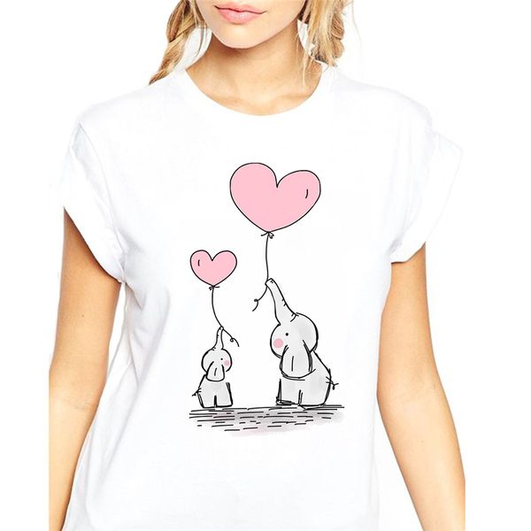 

womens shirts womens designer cute elephant balloon print women t shirt summer funny t shirt plus size casual tshirts, White