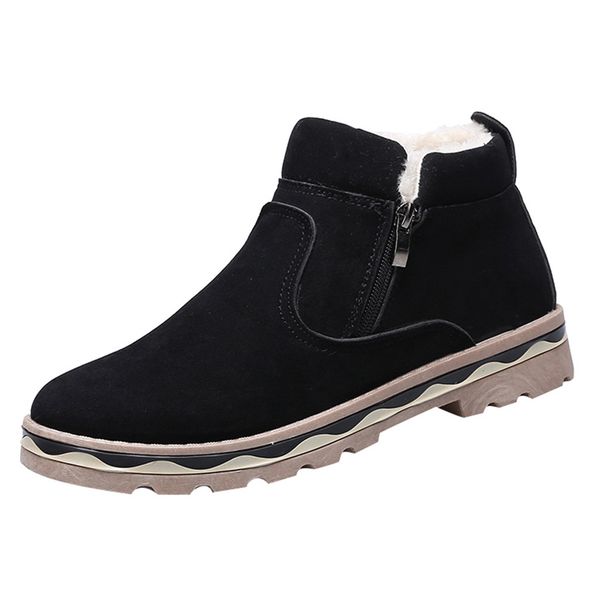 

comfortable men's short plush keep warm snow boots side zip non-slip cotton shoes wear resistant anti-smashing platform boots, Black