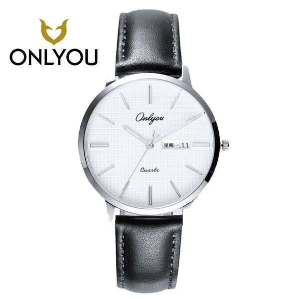 

onlyou leather ladies watches black coffee band waterproof quartz wristwatch male female clock 81115, Slivery;brown