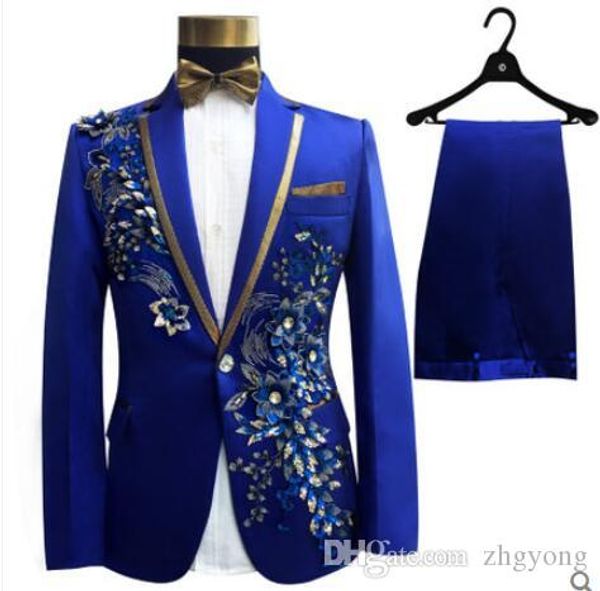 

(jacket+pants+bow tie+belt)fashion men suits groom wedding prom party red black blue slim costumes blazers flower formal dress