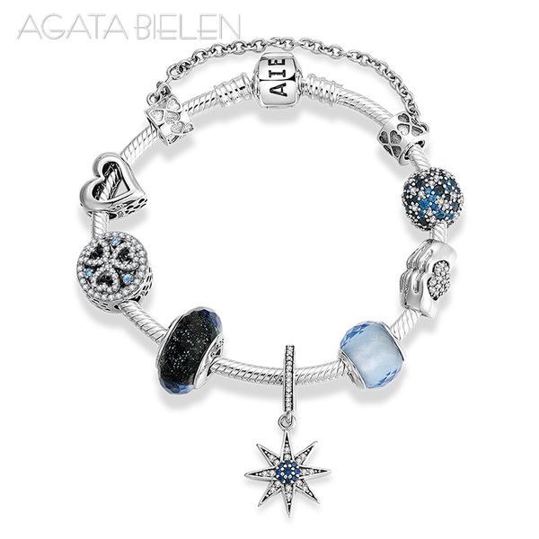 

925 sterling silver romantic blue series finished product bracelet snowflake pendant charm bracelet fashion jewelry, Black
