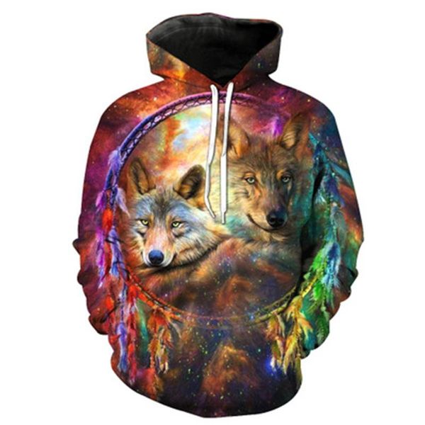 

2017 autumn and winter cool wolf printing hooded pocket hedging 3d digital printing sweatshirt for men fashion sweatshirt 6xl, Black