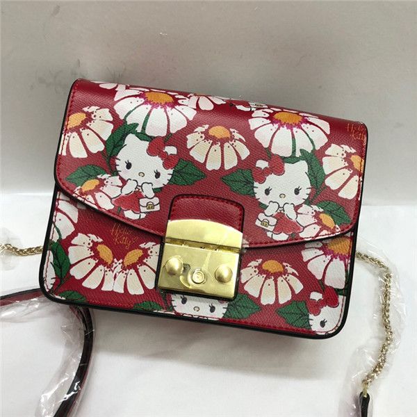 

new fashion leather printing messenger bag hello kitty chrysanthemum graffiti shoulder bag cute girl small square bag
