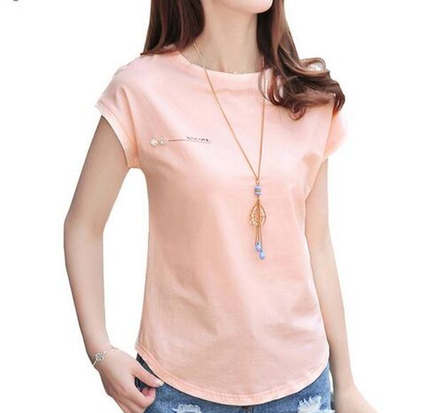 

футболка женская 2019 летняя футболка повседневная футболка женская хлопковая футболка с коротким рукавом женская сплошная розовая рубашка c, White