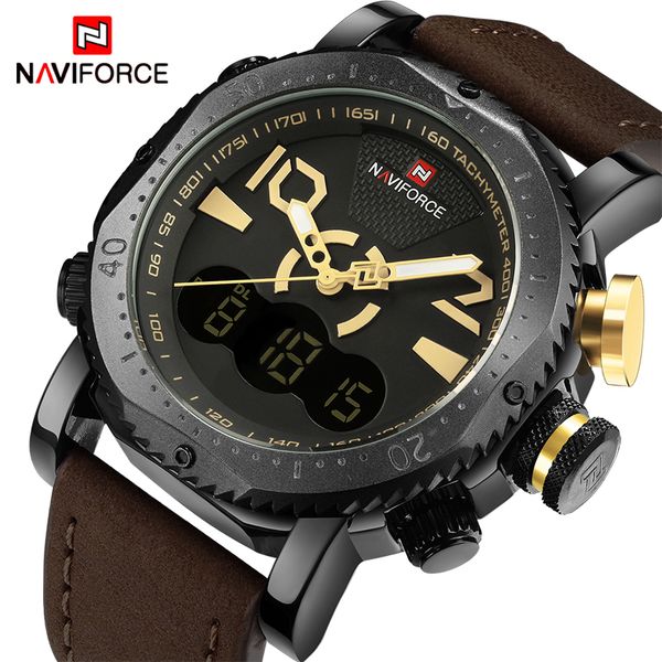 

2019 naviforce men sport watches men's quartz analog digital wrist watch man clock relogio masculino, Slivery;brown