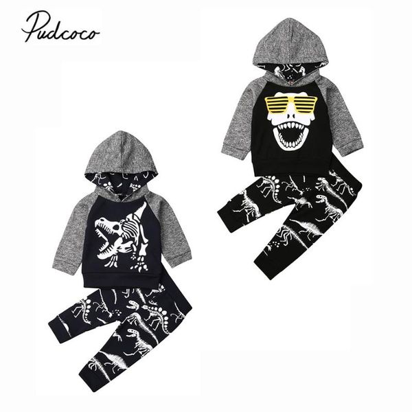 

2019 brand dinasour 2pcs newborn toddler baby girl boy outfits kids hooded clothes hoodie +pants set cool tracksuit fall set, White
