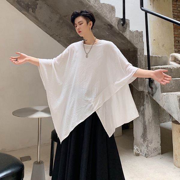 

men summer asymmetric splice oversized t shirt gothic punk tshirt male vintage hip hop funny tee shirts, White;black
