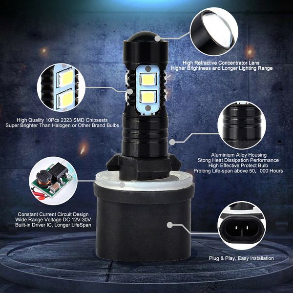 

2 pcs 880 plug 50w car fog light 6000k gree led projector bulbs for car accessories sale
