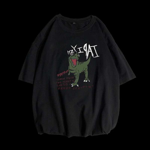 

men cotton oversized print dinosaur tshirt streetwear summer baggy short sleeve pink green grey clothing black lives, White;black