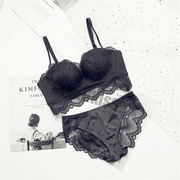 

2019 winter new arrival wireless lace push-up bra comfortable adjustable underwear set womens lingerie ing, Red;black