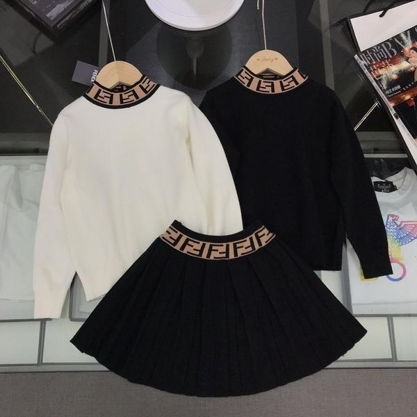 

дизайнерская роскошная одежда из двух частей костюм корейские дети девушка спортивная twinset baby kids clothing set свитер с коротким рукав, White