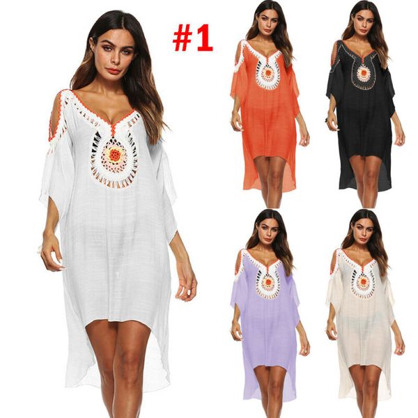 

2019 summer beach women bekini cover up soldi lace short sleeve v-neck loose casual swimming suit, Blue;gray
