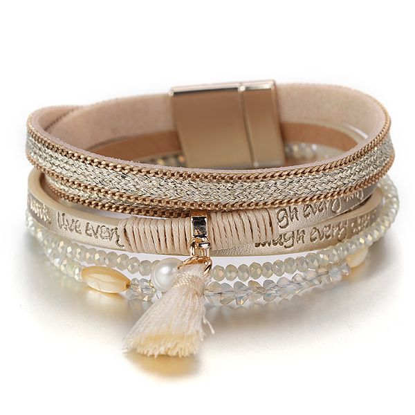 

flashbuy multilayer leather bracelets for women peace symbol magnetic multilayer wide bracelet charm female jewelry accessories, Golden;silver