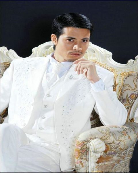 

новый 3 шт вышивает белый groomsmen пик нагрудные groom tuxedos мужские костюмы свадебные / выпускной вечер / ужин шафер blazer (куртка + шт, Black;gray