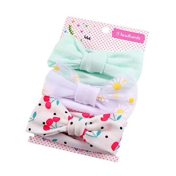

baby girl headbands set turbon knot bow flower head bands kids hair accessories lace bunny band cotton floral print headwear 3pcst, Slivery;white