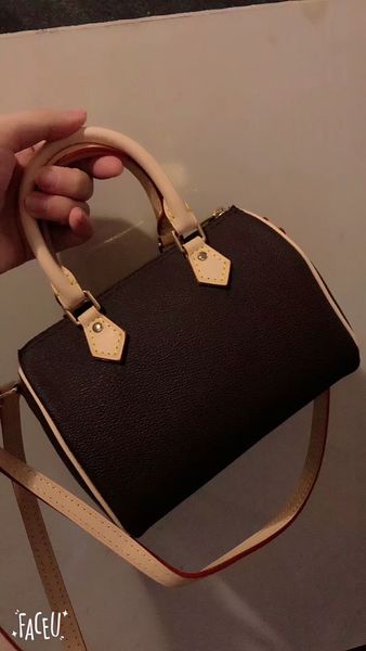 

2020 fashion designer classic female leather nano brown big flowers letter crossbody messenger handbag mini cool boston bag