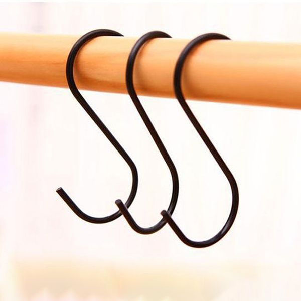 

3pcs stainless steel black s shaped hooks bathroom kitchen hanging hanger clasp rack organizer storage holders