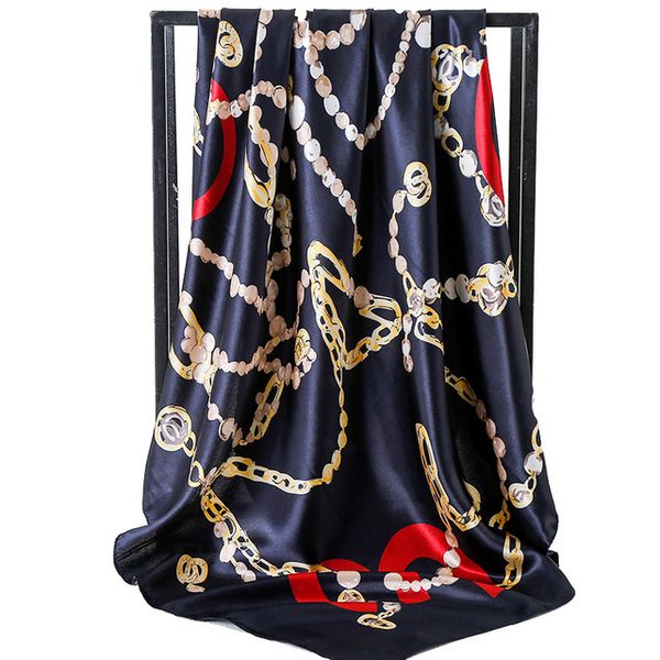 

бренд дизайнер шарф для женщин весна письмо шаблон роскошные шарфы высокое качество полиэстер шелк длинные шали 90*90 см, Blue;gray