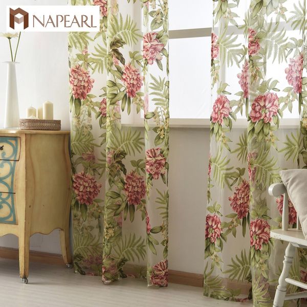 

napearl 1 piece tulle curtains red flower spring summer transparent sheer fabrics for window treatments short panel curtains