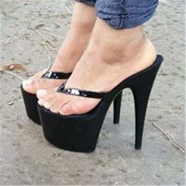 

fashion flip-flops with 15cm heels, 6-inch stiletto sandals, and model stage slippers, Black