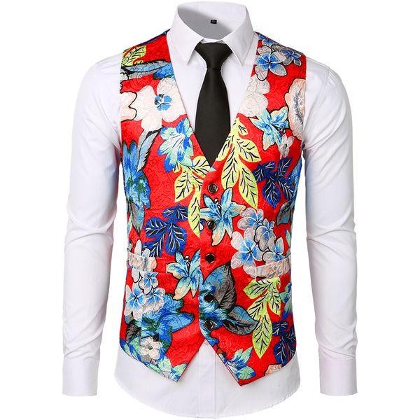 

flower vest men jacquard fabric men waistcoat vests s m  xl xxl vest high quality, Black;white